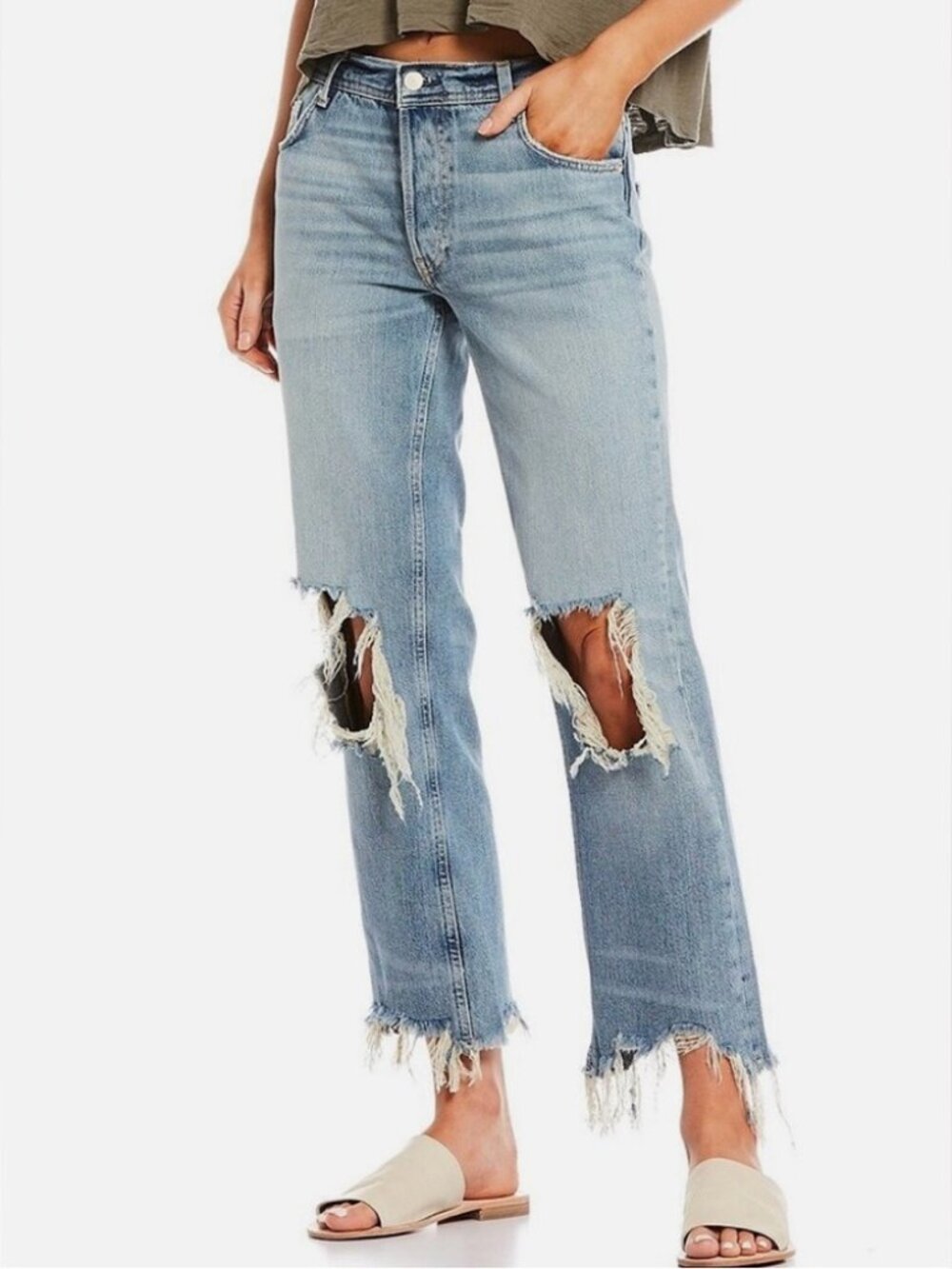 We The Free Light Blue Distressed Ankle Jeans